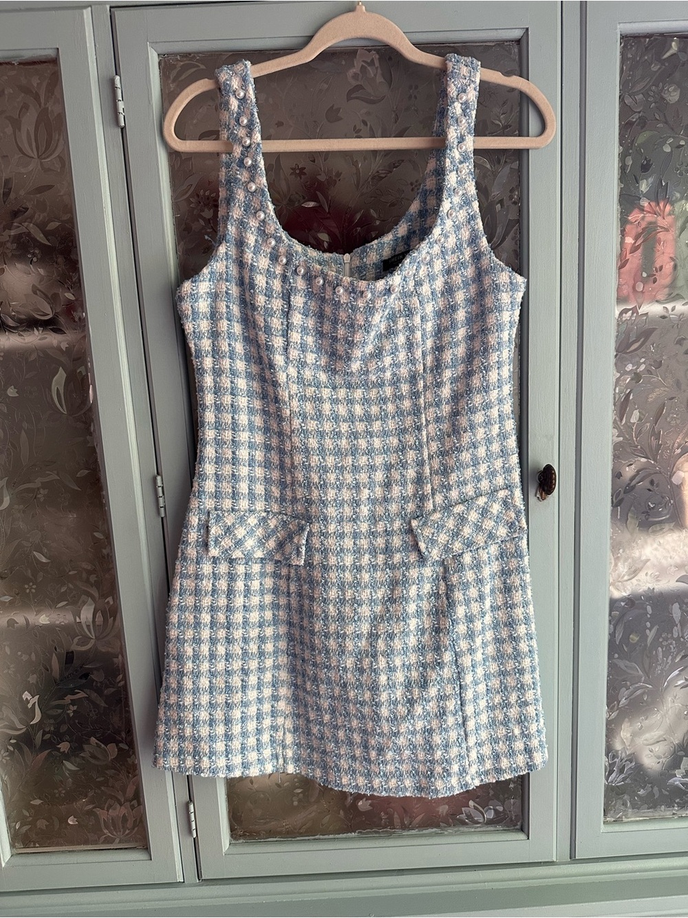 SHEIN Blue and White Tweed Mini Dress